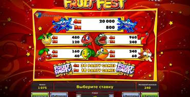 Fruit Fest: Таблица выплат