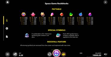 Space Gems. Rockblocks: Таблица выплат