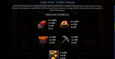 Super Miner – Golden Treasure: Таблица выплат